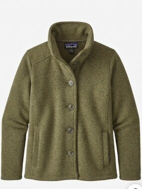 Patagonia Women's Fleece Button Front Jacket Size Small Olive Green, Funnel Neck